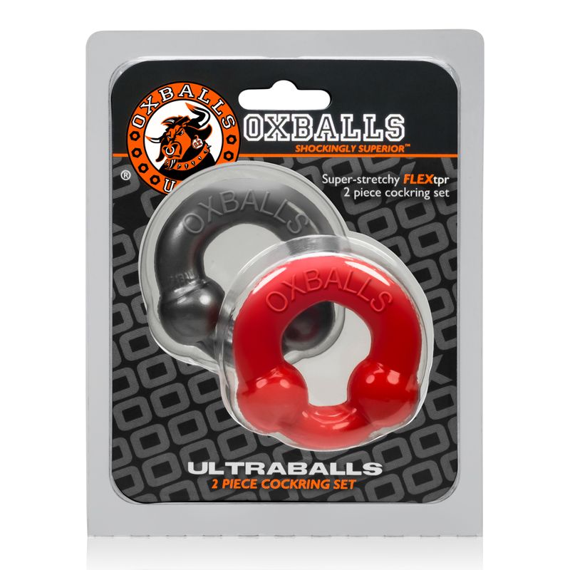 Ultraballs 2 Pk Cockring Steel And Red