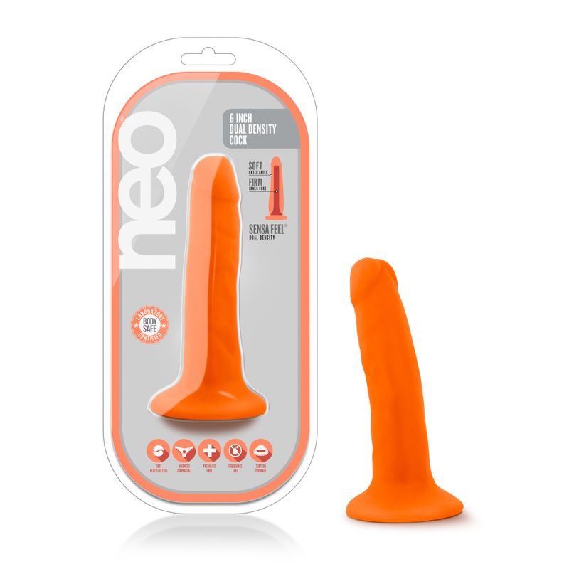 Neo Dual Density Cock 6in Neon Orange