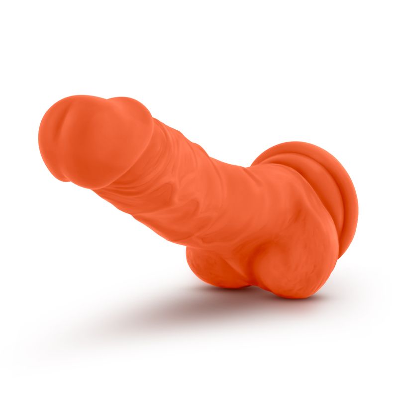 Neo Elite 7.5in Silicone Dual Density Cock with Balls Neon Orange