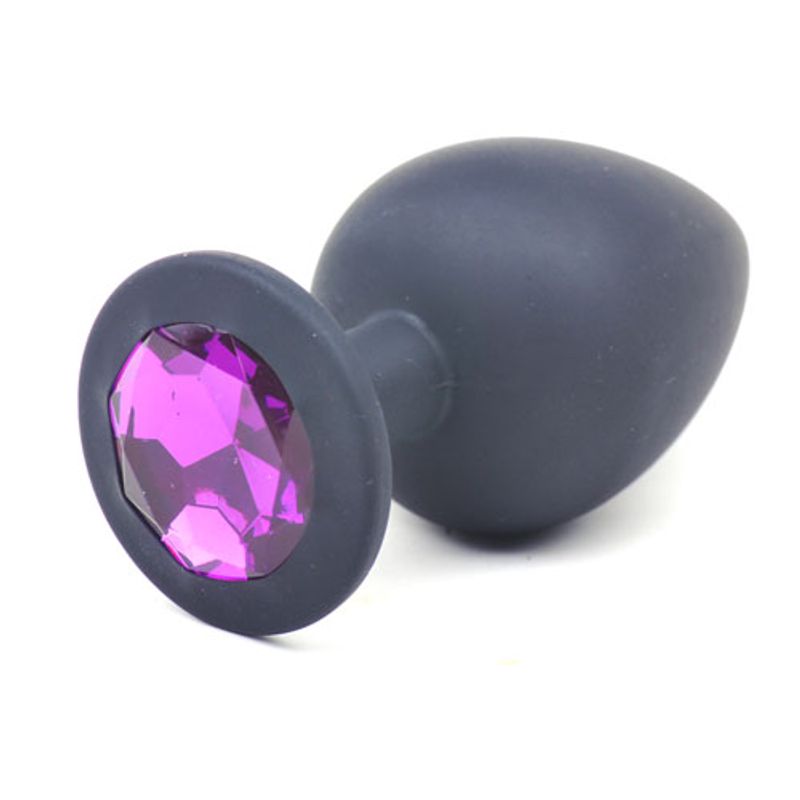 Black Silicone Anal Plug Large w Purple Diamond