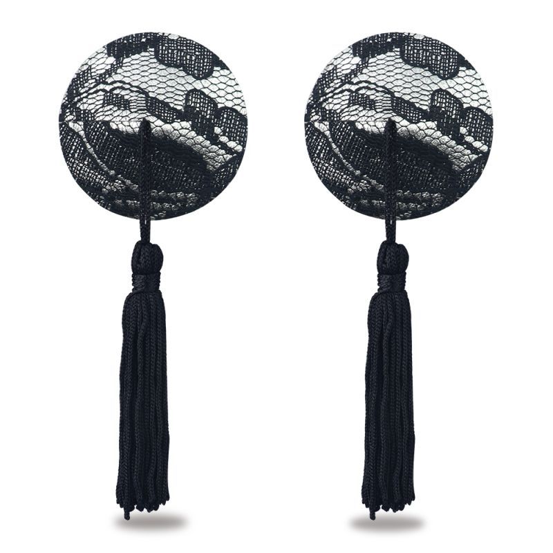 Reusable Black Lace Round Tassel Nipple Pasties