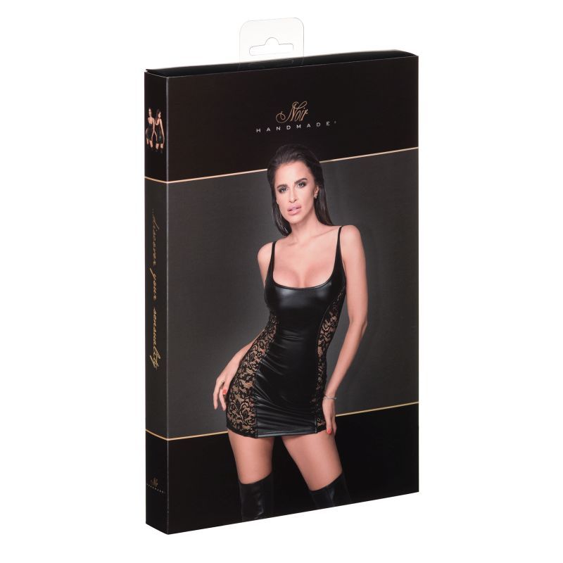 Power Wetlook Dress w Lace Inserts-F229-BLK-M