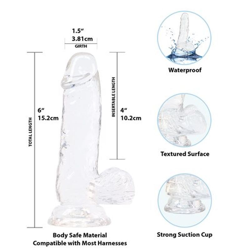 Crystal Dildo w Balls 6in Clear