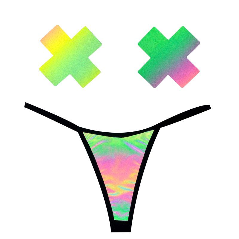 Rainbow Reflective G-String and X Pastie Set