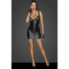 Power Wetlook Mini Dress w Lace Chest &  Two Way Zipper-F254-BLK-S
