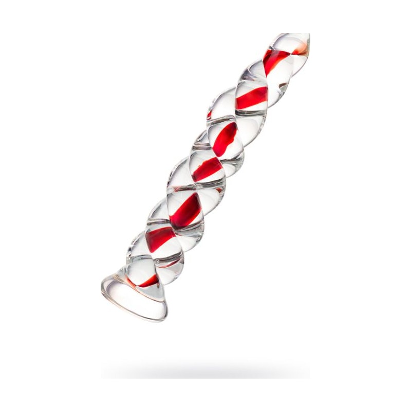 Sexus Glass Dildo Red Ribbed 18.2cm