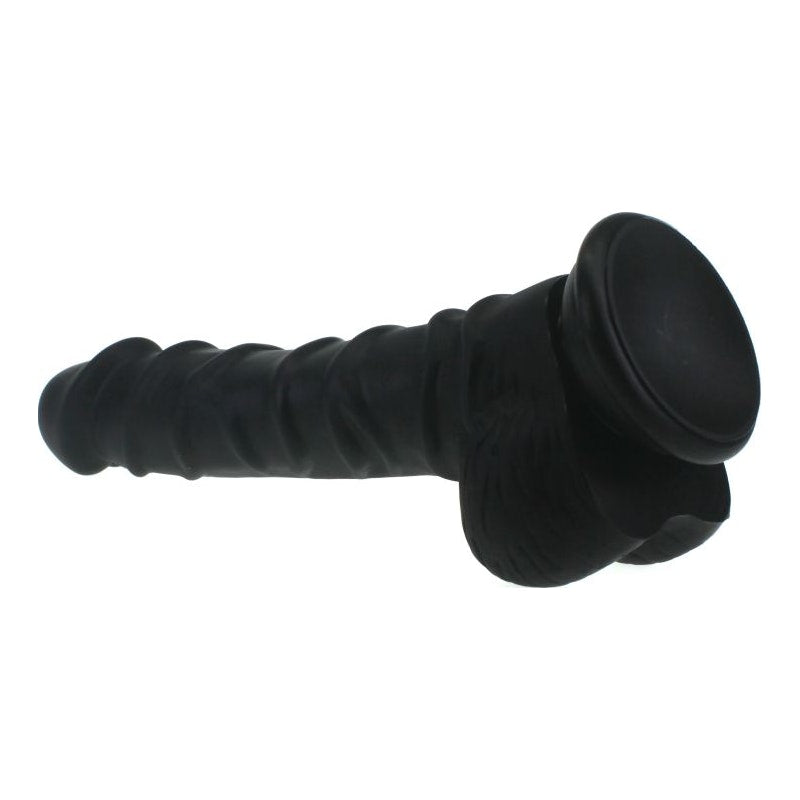 Realistic Dildo Ridged Shaft w Balls Black