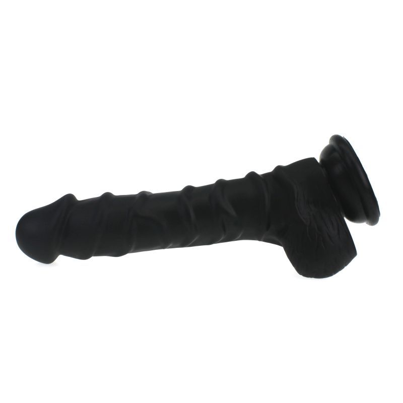 Realistic Dildo Ridged Shaft w Balls Black