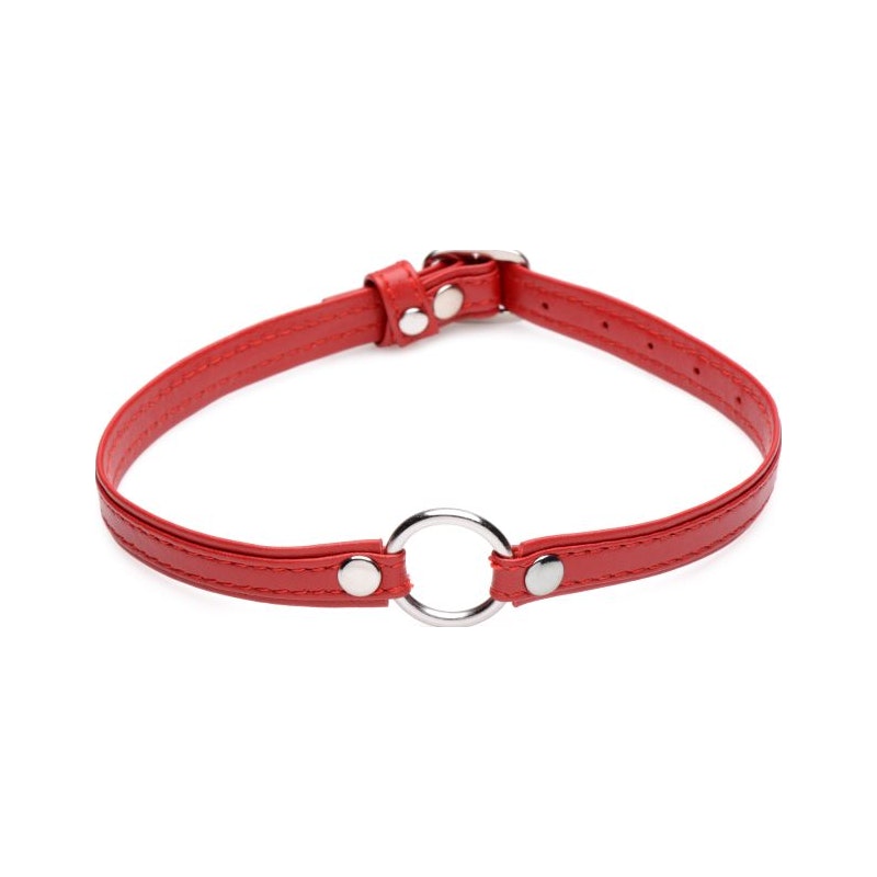 Fiery Pet Leather Choker w Silver Ring Red