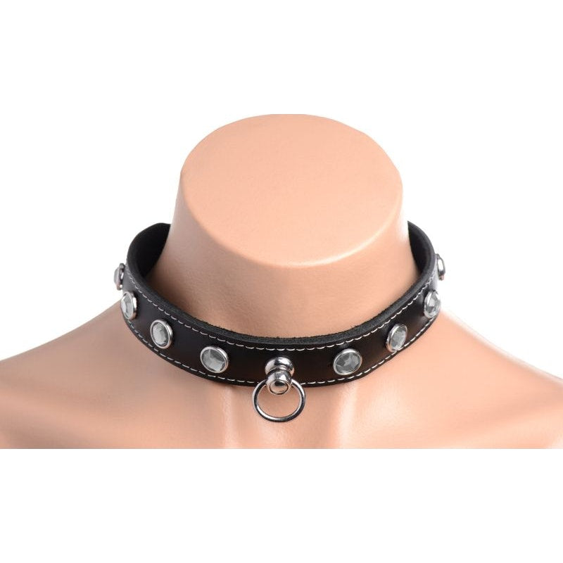 Bling Vixen Leather Choker w Clear Rhinestones