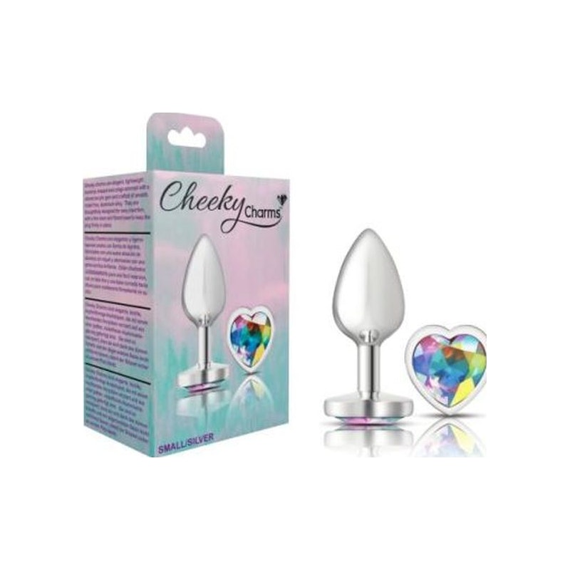 Cheeky Charms Silver Metal Butt Plug w Heart Clear Jewel Small