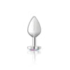 Cheeky Charms Silver Metal  Butt Plug w Heart Clear Jewel Medium