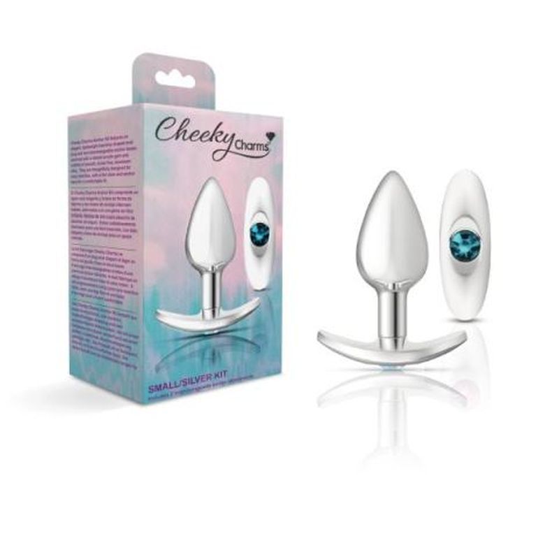 Cheeky Charms Silver Anchor Butt Plug w Clear and Pink Jewel Kit