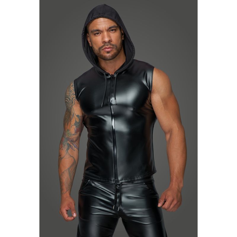 Powerwetlook Sleeveless Hooded Shirt w 2 Way Zipper