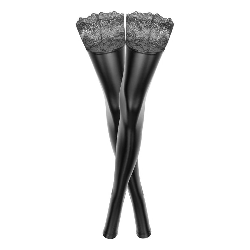 Power Wetlook Stockings w Siliconed Lace