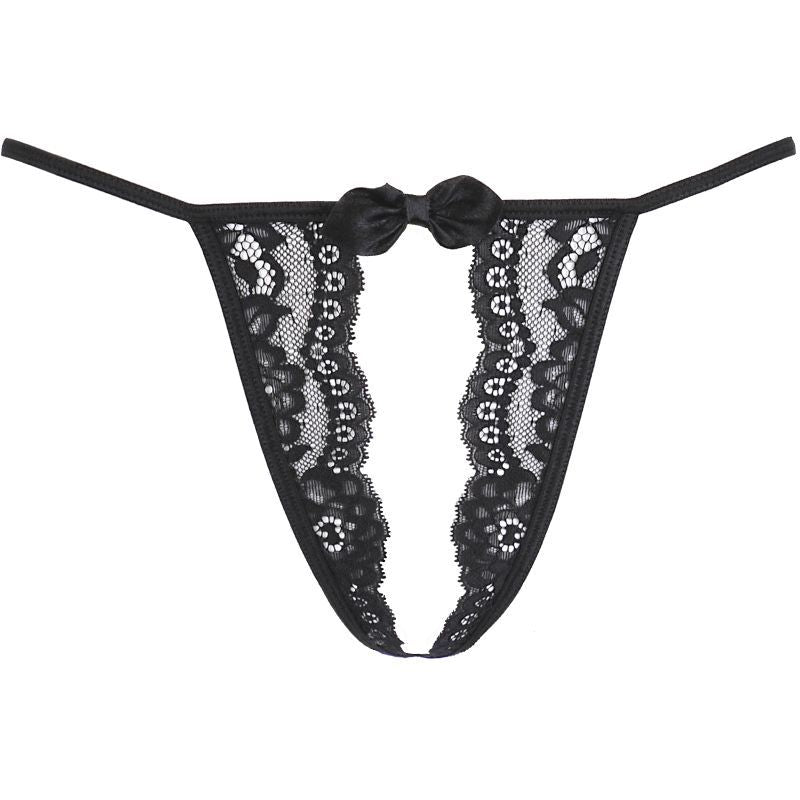 Lace Open Front G-String Black