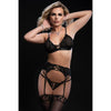 Bra, Garter Belt, Thong and Stockings 4 Pc Set Black