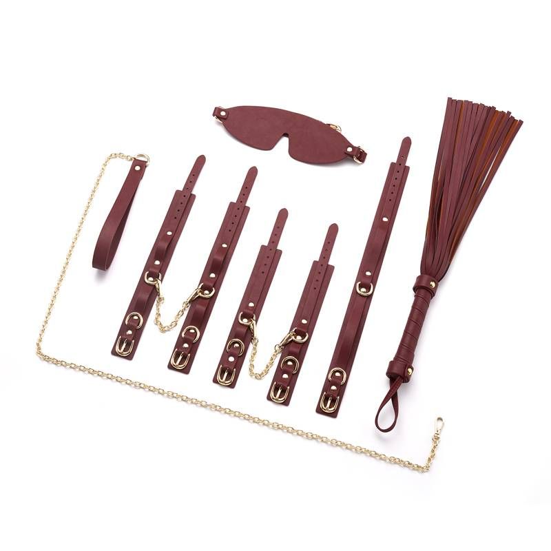 8 Pc Deluxe Bondage Play Kit Burgundy Gold