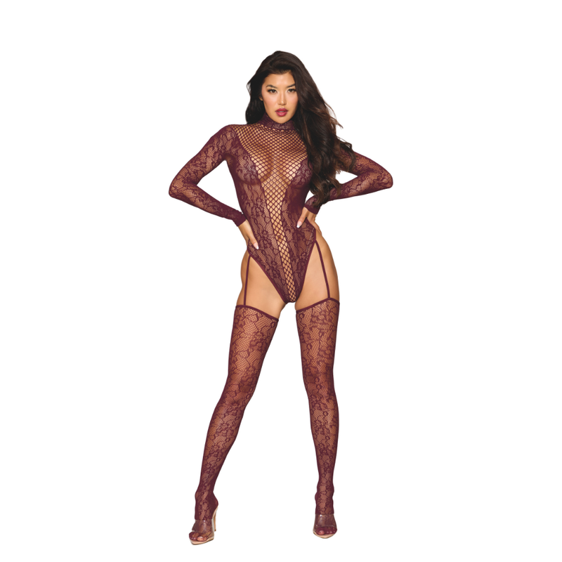 Dreamgirl Teddy Body Stocking Burgundy-0532-BURG-O/S