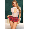 Sheer School Girl Bed Ready Costume 2 Pc-81555-WHT/RED-S/M
