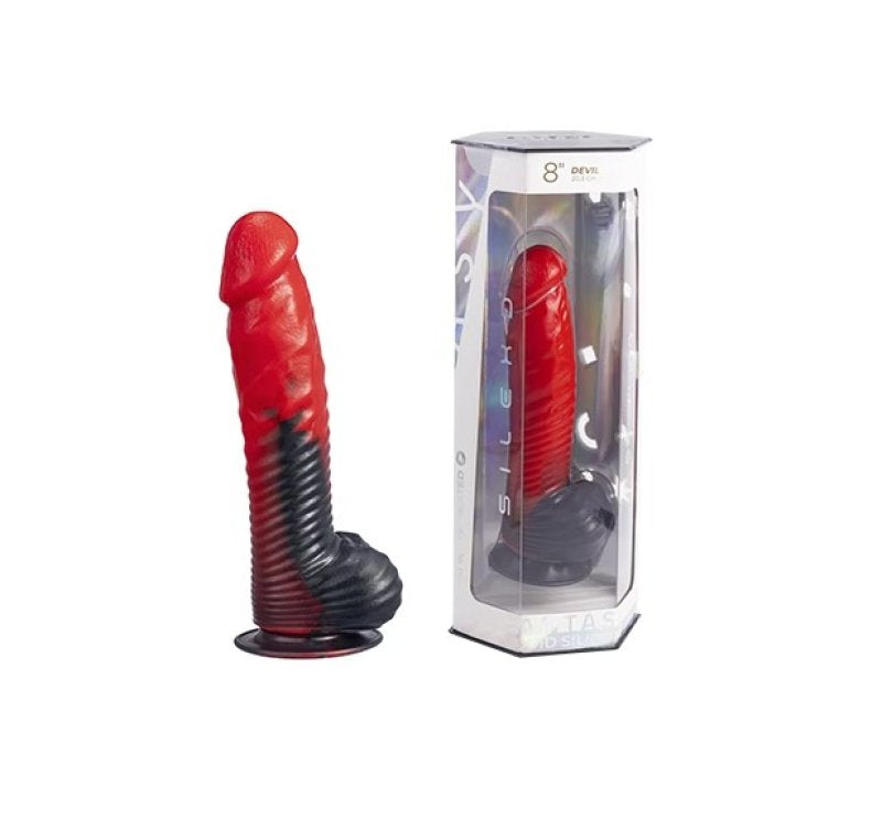 SILEXD 8in MODEL 1 FANTASY LIQUID SILICONE DEVIL RED DILDO STRIPES-240947