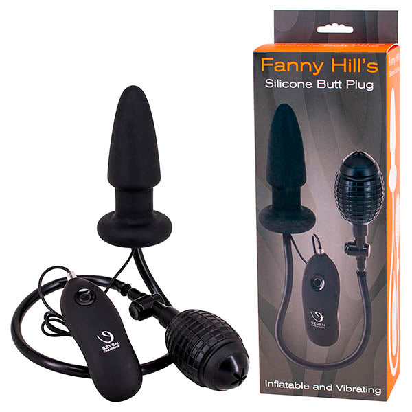 Seven Creations Fanny Hills - Black Silicone Inflatable & Vibrating Butt Plug-2416-05ABLK-BX