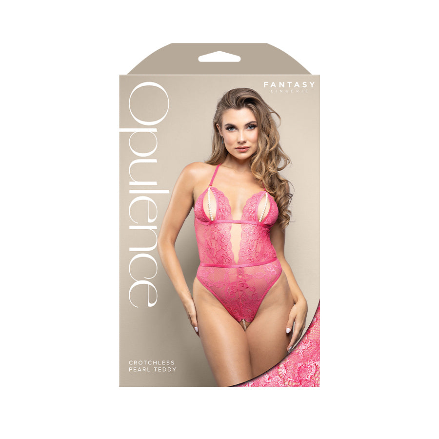 OPULENCE Crotchless Pearl Teddy SM - Pink - S/M Size - 2637HPK-SM-B