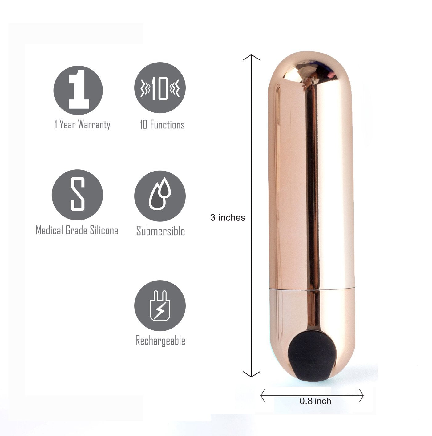 Maia Jessi - Rose Gold 7.6 cm USB Rechargeable Bullet-330-RG