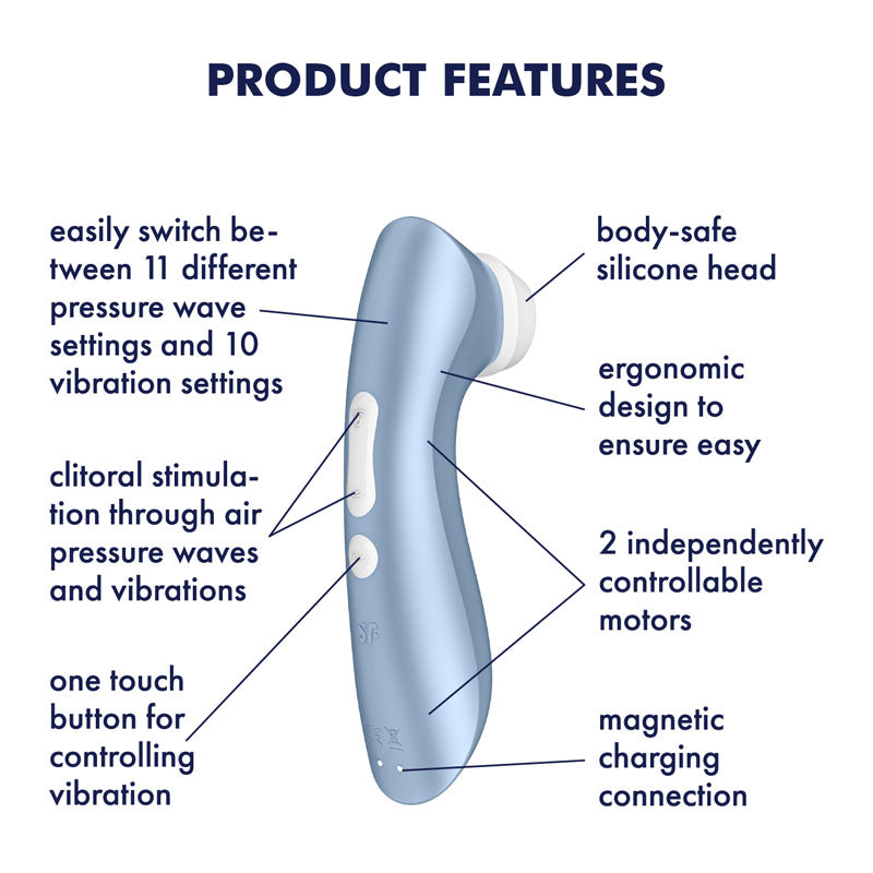 Satisfyer Pro 2+ - Blue Touch-Free USB-Rechargeable Clitoral Stimulator with Vibration-4031323