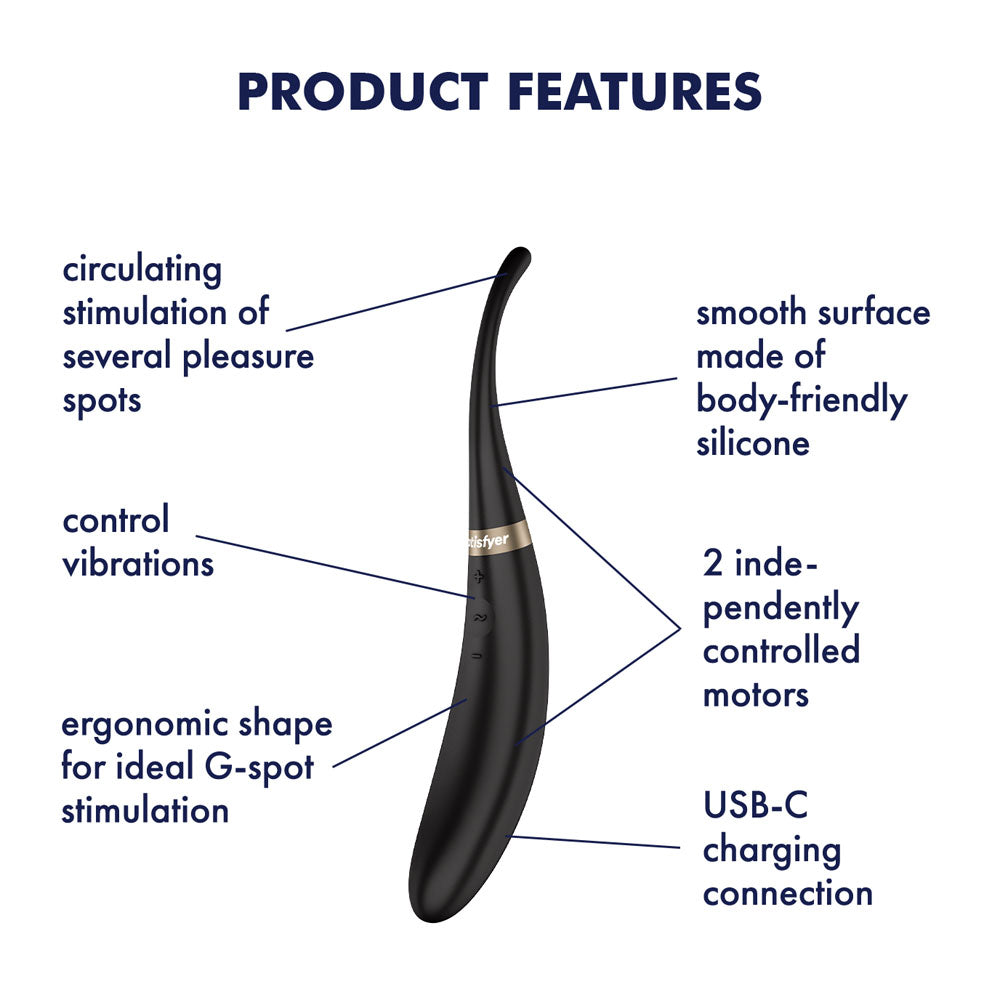 Satisfyer Tip Tease - Black - Black USB Rechargeable Vibrator with Twirling Tip-4082363
