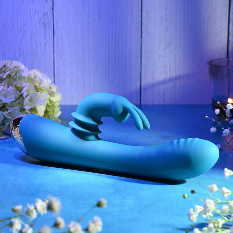 Adam & Eve SHIMMY & SHAKE VELVET RABBIT - Blue 22.4 cm USB Rechargeable Rabbit Vibrator-AE-BL-0013-2