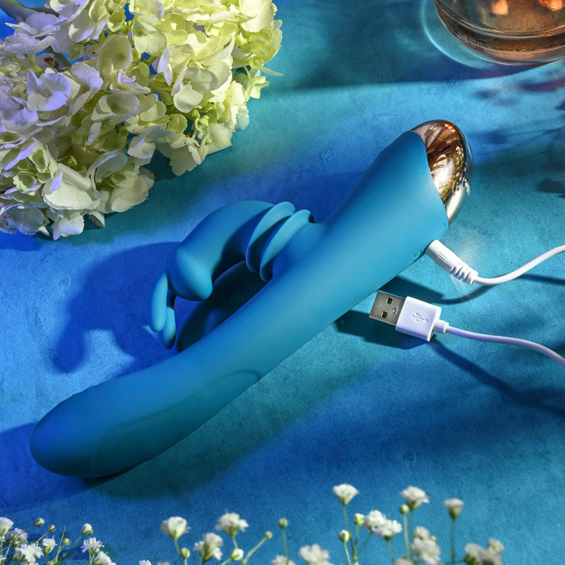 Adam & Eve SHIMMY & SHAKE VELVET RABBIT - Blue 22.4 cm USB Rechargeable Rabbit Vibrator-AE-BL-0013-2