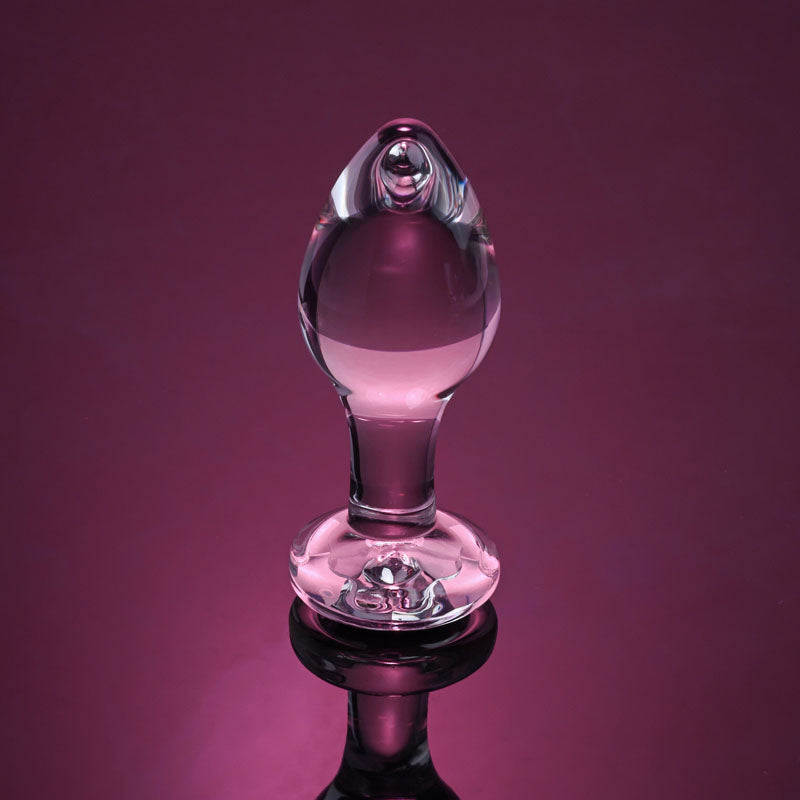 Adam & Eve PINK GEM GLASS PLUG MEDIUM - Clear Glass 8.7 cm Butt Plug with Pink Gem Base-AE-WF-1140-2