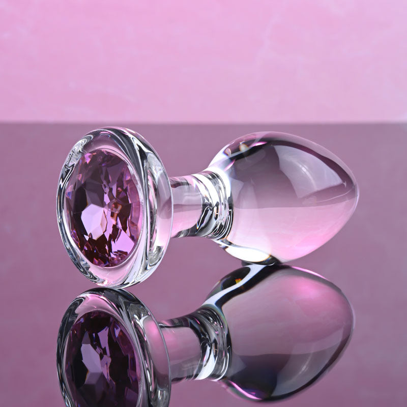 Adam & Eve PINK GEM GLASS PLUG MEDIUM - Clear Glass 8.7 cm Butt Plug with Pink Gem Base-AE-WF-1140-2