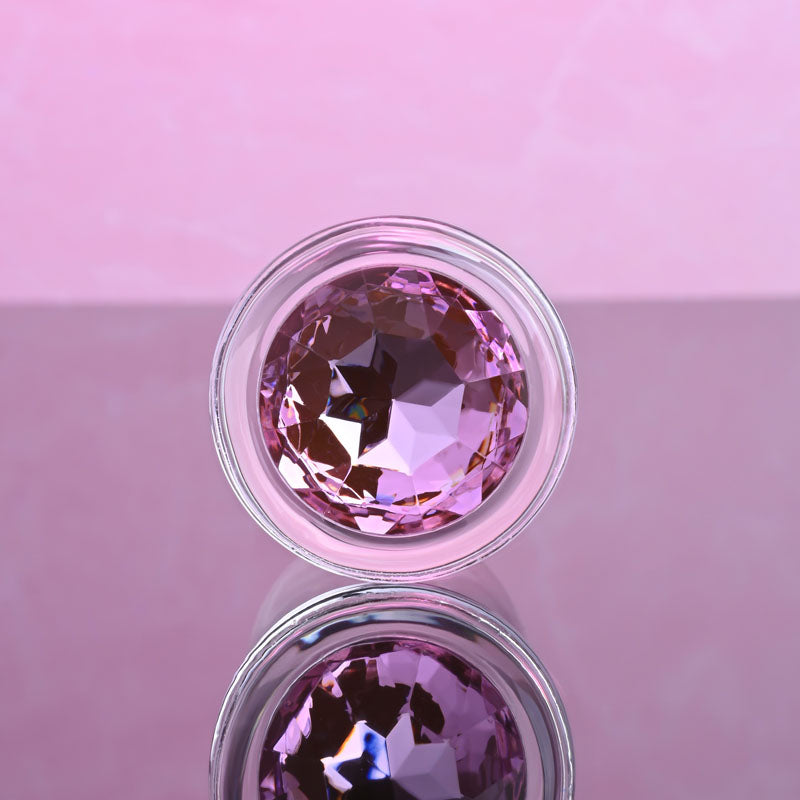 Adam & Eve PINK GEM GLASS PLUG MEDIUM - Clear Glass 8.7 cm Butt Plug with Pink Gem Base-AE-WF-1140-2