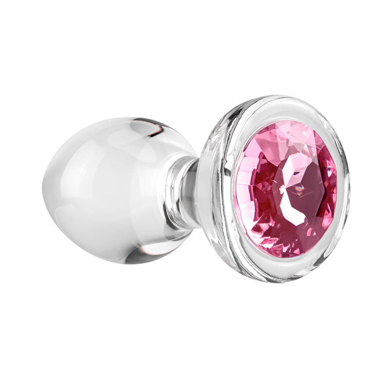 Adam & Eve PINK GEM GLASS PLUG MEDIUM - Clear Glass 8.7 cm Butt Plug with Pink Gem Base-AE-WF-1140-2