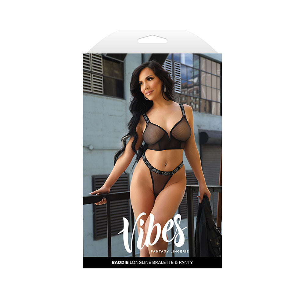 VIBES BADDIE Longline Bralette & Panty - S/M-(af982-sm-b)