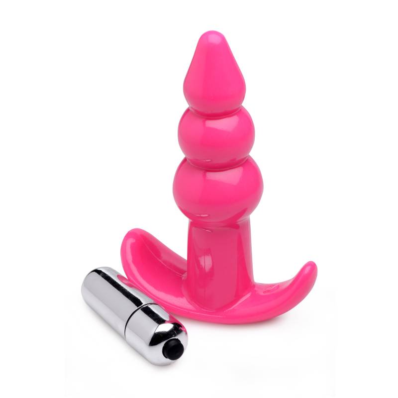 Frisky Ribbed Vibrating Butt Plug - Pink 10.9 cm Vibrating Butt Plug-AG295-PINK