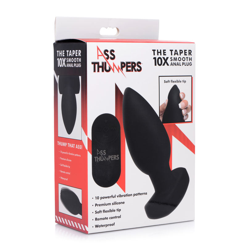 Ass Thumpers The Taper - Black 13 cm USB Rechargeable Vibrating Butt Plug with Wireless Remote-AG389