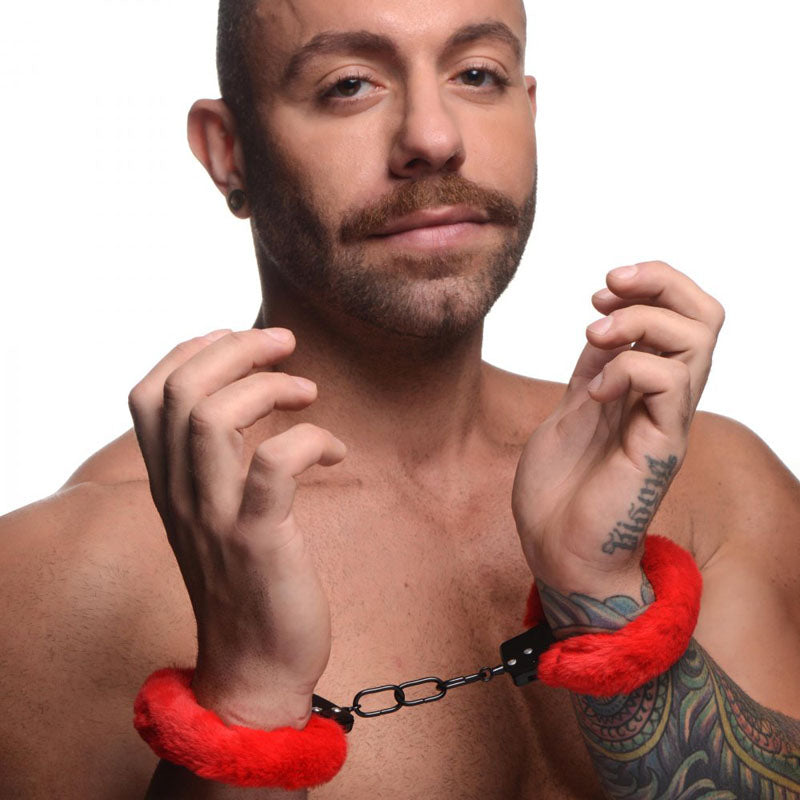 Master Series Cuffed in Fur - Red Fluffy Handcuffs-AG937-RED