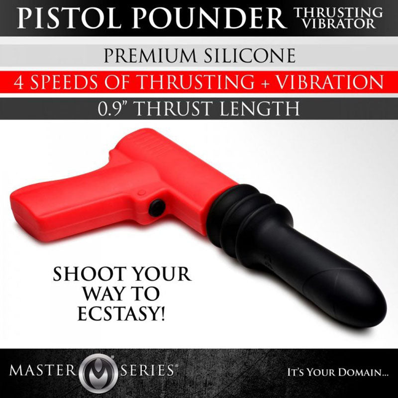 Master Series Pistol Pounder Thrusting Vibrator - Black/Red Thrusting Vibrator with Gun Handle-AH093