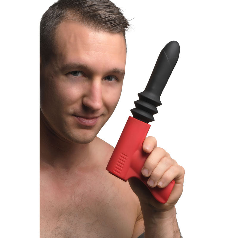 Master Series Pistol Pounder Thrusting Vibrator - Black/Red Thrusting Vibrator with Gun Handle-AH093