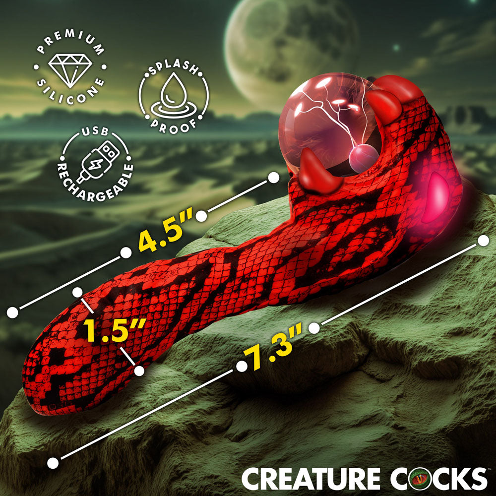 Creature Cocks Cobra - Red 18.5 cm USB Rechargeable Fantasy Vibrator with Plasma Ball-AH734