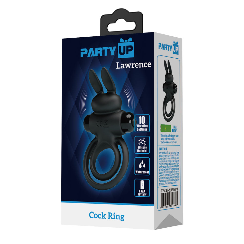 Party Up LAWRENCE Vibrating Cock Ring - Black Vibrating Cock & Balls Ring-BI-210206-PU