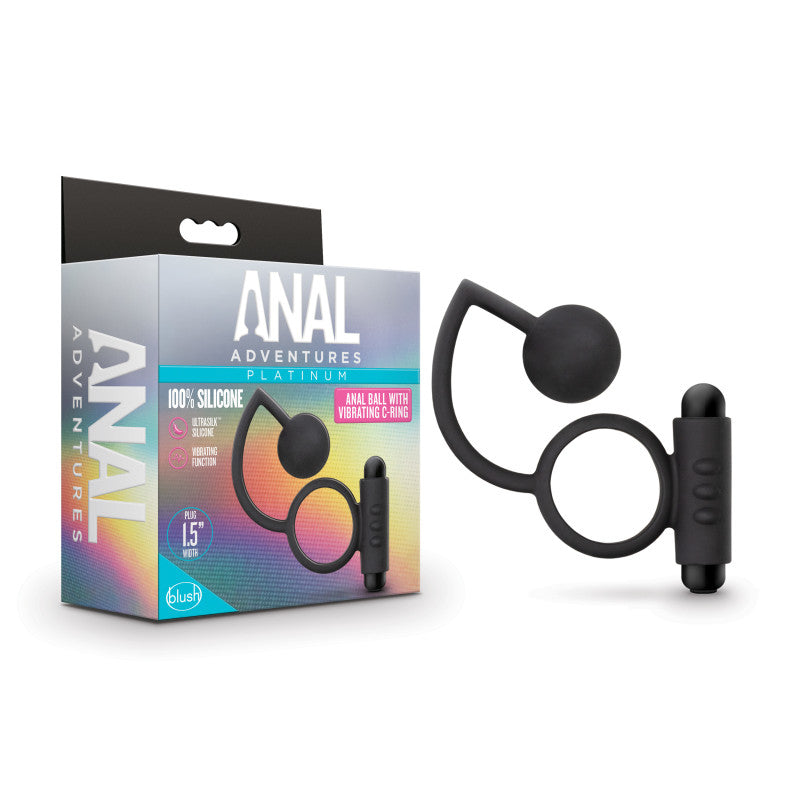 Anal Adventures Platinum Anal Ball & Vibrating C-Ring - Black Vibrating Cock Ring with Anal Ball-BL-01705