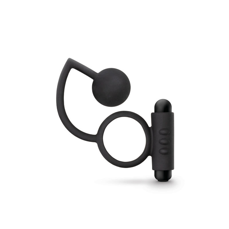 Anal Adventures Platinum Anal Ball & Vibrating C-Ring - Black Vibrating Cock Ring with Anal Ball-BL-01705