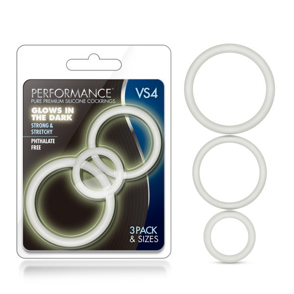 Performance VS4 Pure Premium Silicone Cockrings - Glow In The Dark Cock Rings - Set of 3 Sizes-BL-370819