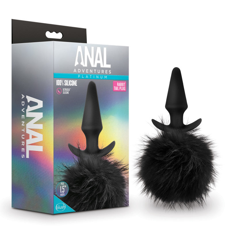 Anal Adventures Platinum Rabbit Tail Plug - Black 10 cm Butt Plug with Bunny Tail-BL-59225