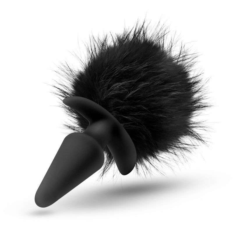 Anal Adventures Platinum Rabbit Tail Plug - Black 10 cm Butt Plug with Bunny Tail-BL-59225