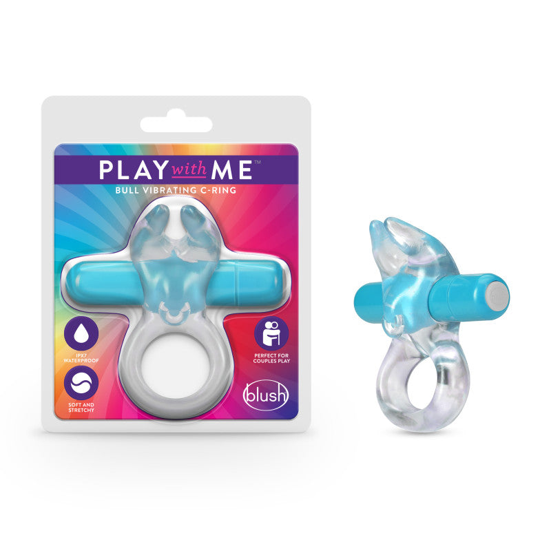 Play With Me Bull Vibrating C-Ring - Clear/Blue Vibrating Cock Ring-BL-74202